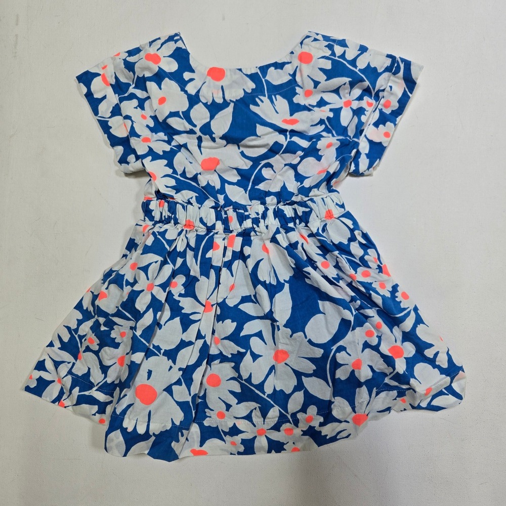 Crewcuts Floral Dress Girls 2 Blue Orange Cutout Back Bow Summer Party Preppy